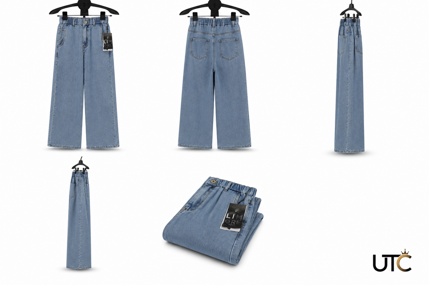 LIMORE Women’s Light Blue Wide-Leg Jeans | Elastic Waist Denim