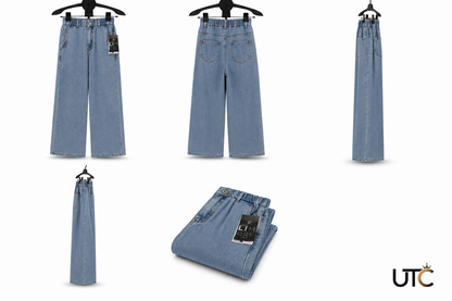LIMORE Women’s Light Blue Wide-Leg Jeans | Elastic Waist Denim