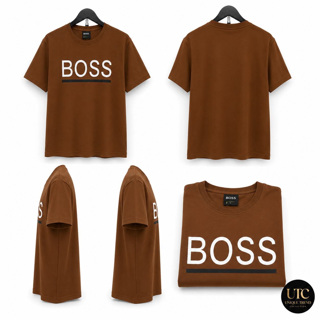 BOSS Men’s Brown Logo T-Shirt | Premium Short Sleeve Crew Neck Tee