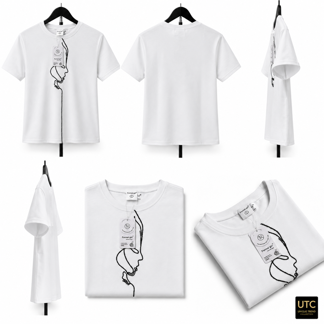 Formal Girl Women’s White Minimalist Line Art T-Shirt – Short Sleeve Casual Tee
