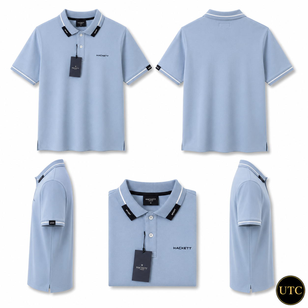 💙 Hackett London Men's Premium Sky Blue Polo Shirt 👕✨ | Luxury Cotton | Smart Casual | 100% Authentic