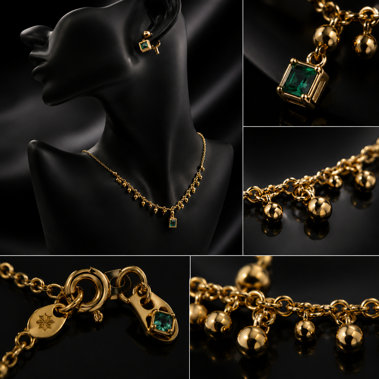 💚 Luxury Gold Emerald Green Crystal Necklace & Earrings Set for Women | Elegant Jewelry Gift ✨