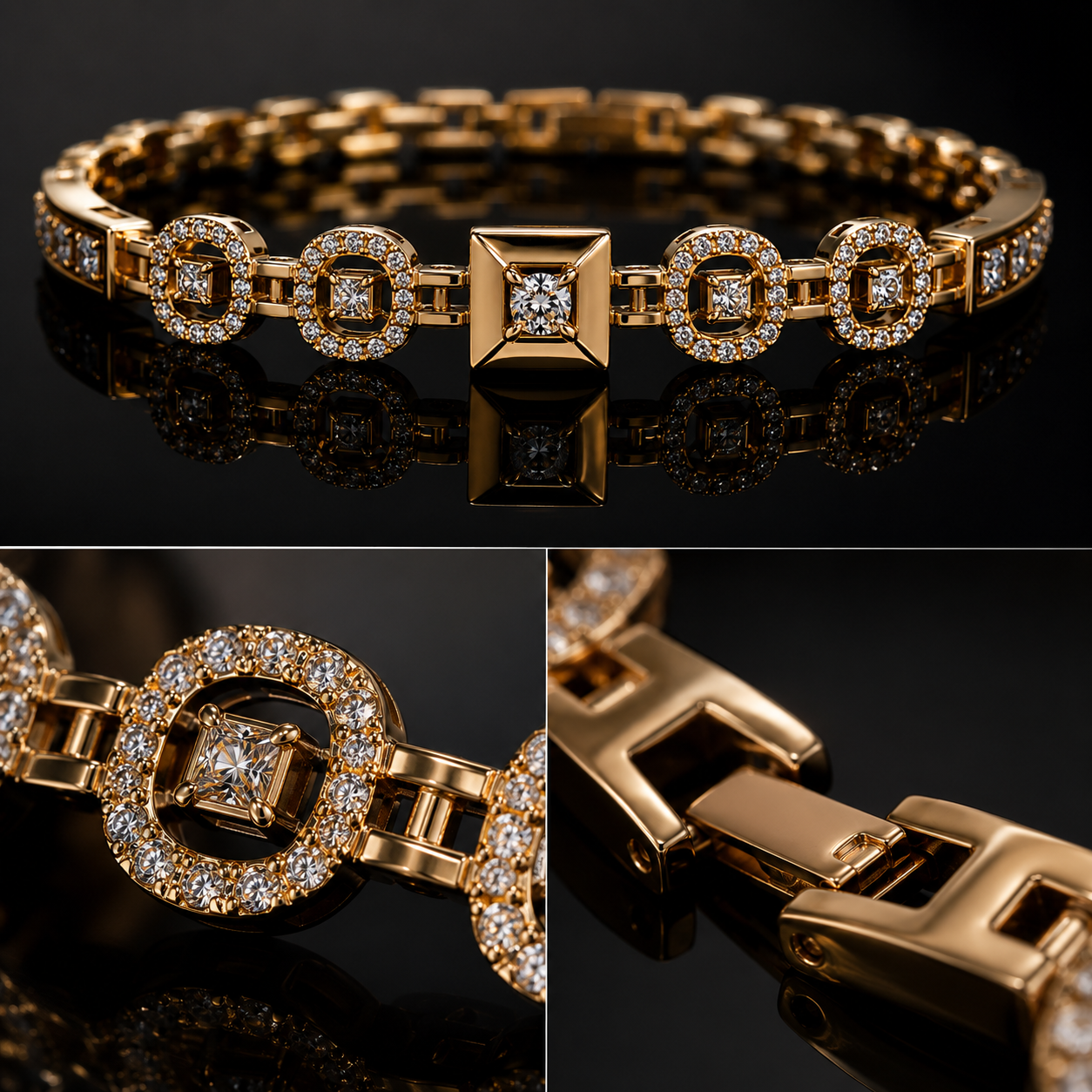 ✨ Luxury Gold Crystal Link Bracelet | Elegant Women's Fashion Jewelry
