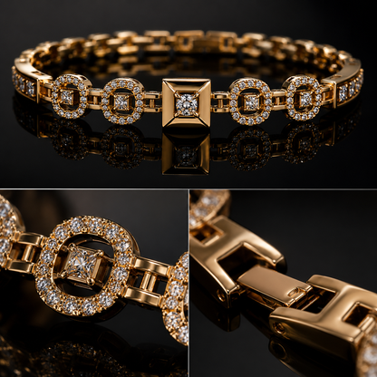 ✨ Luxury Gold Crystal Link Bracelet | Elegant Women's Fashion Jewelry