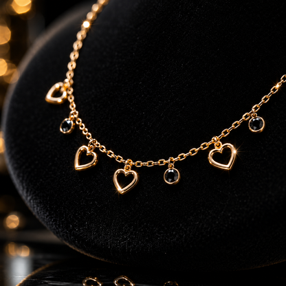 💖 Rose Gold Heart Charm Necklace with Crystal Accents ✨