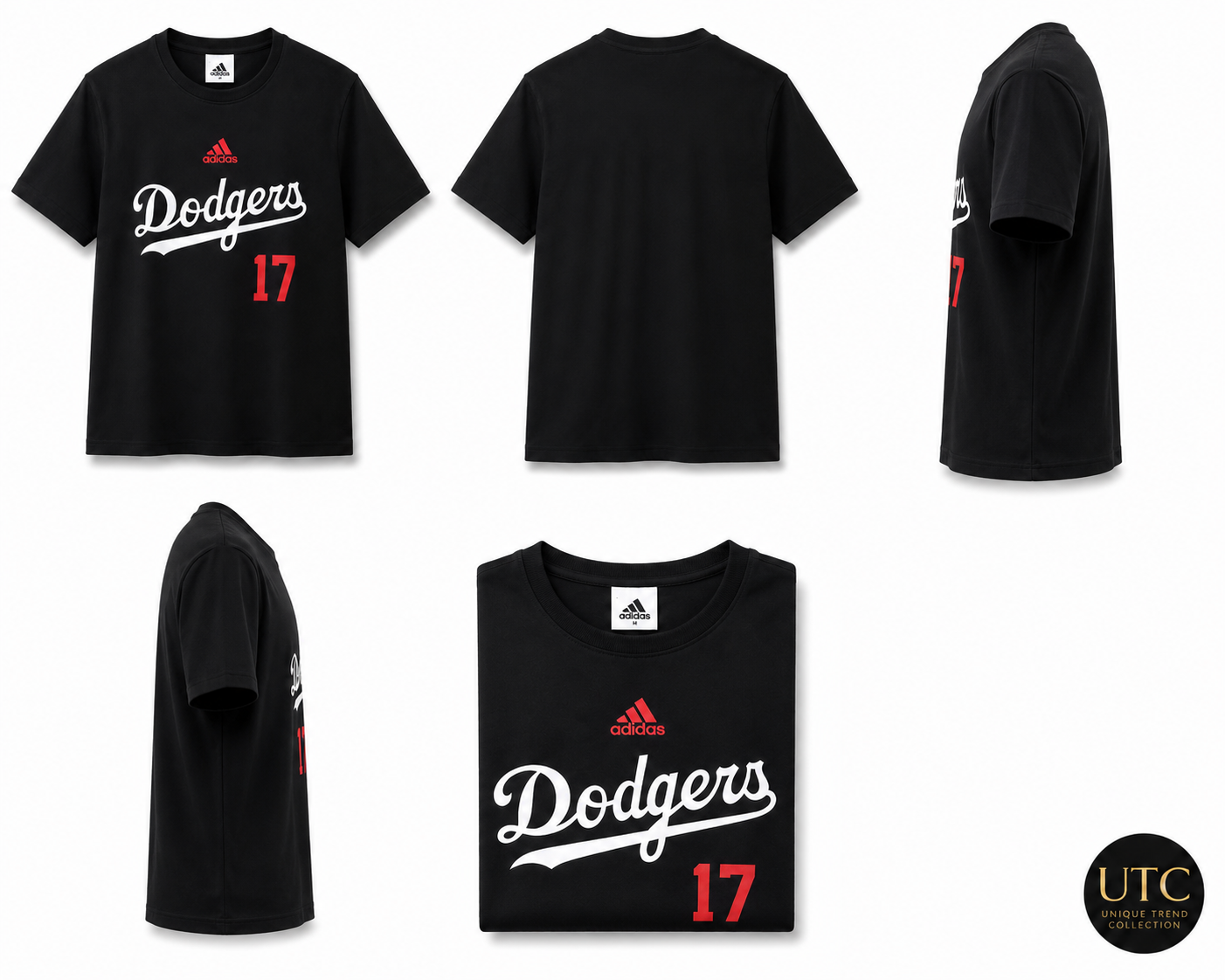 Adidas x Los Angeles Dodgers Men's Graphic T-Shirt #17 | Black Cotton Crew Neck