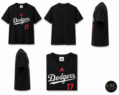 Adidas x Los Angeles Dodgers Men's Graphic T-Shirt #17 | Black Cotton Crew Neck