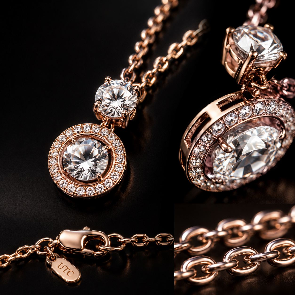 ✨ Rose Gold Crystal Halo Pendant Necklace | Elegant Sparkle Jewelry Gift for Women 💎