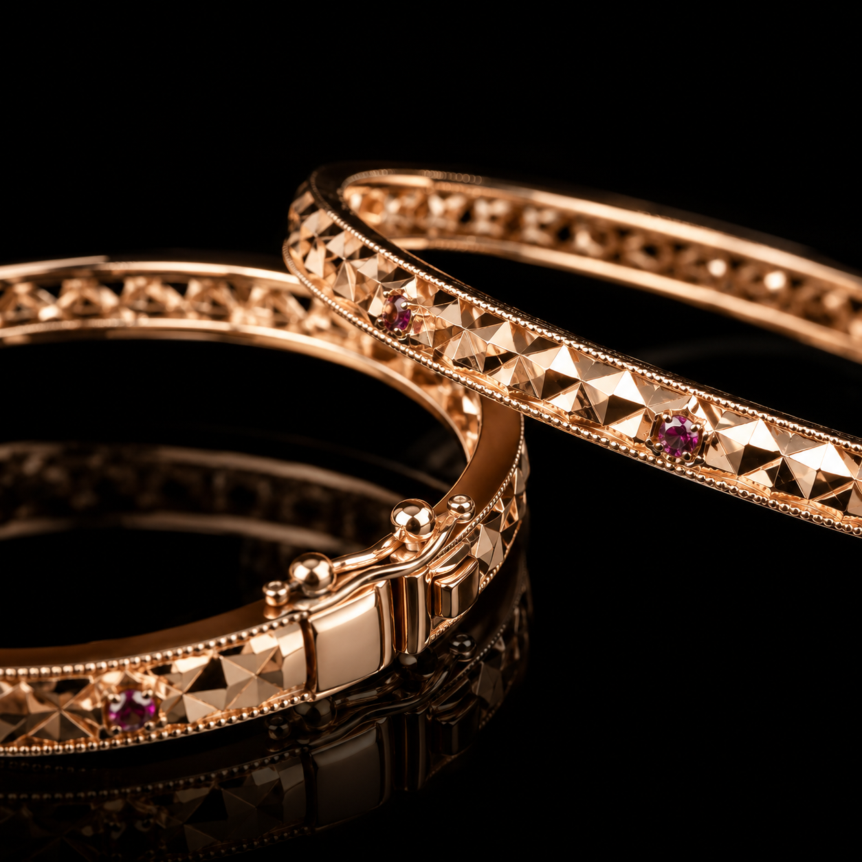 ✨ Traditional Indian Rose Gold Diamond Cut Bangle Set | Elegant Women's Kada (Pair)