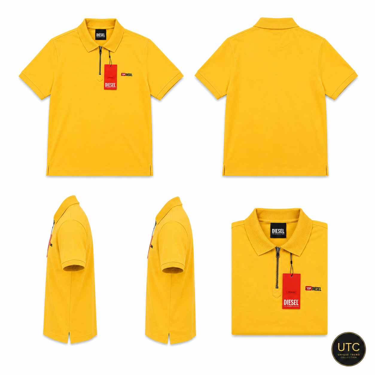 🔥 Diesel Men's Premium Yellow Zip Polo Shirt | Luxury Cotton Casual Golf Polo 👕💛