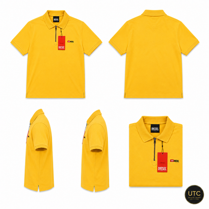 🔥 Diesel Men's Premium Yellow Zip Polo Shirt | Luxury Cotton Casual Golf Polo 👕💛