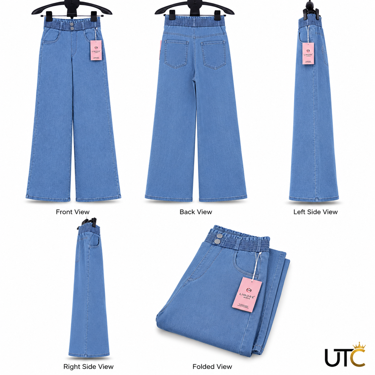 LIMORE Women’s Light Blue Wide-Leg Jeans | Elastic Waist
