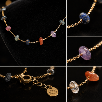 ✨ Rainbow Gemstone Necklace for Women | Gold-Tone Crystal Beaded Necklace | Elegant Gift for Her | UTC Jewelry