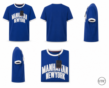 🔵✨ Premium Men's Royal Blue Crew Neck T-Shirt | Manhattan Graphic | Soft Cotton Blend ✨