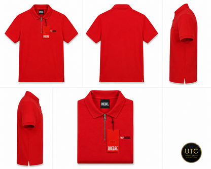 🔥 Diesel Men's Premium Red Quarter-Zip Polo Shirt | Luxury Cotton Casual Golf Polo ❤️👔
