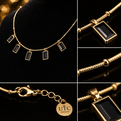 ✨ Black Crystal Gold Charm Necklace | Elegant Luxury Pendant Necklace for Women | UTC Jewelry
