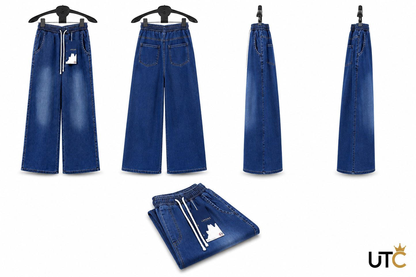 LIMORE Women’s Dark Blue Wide-Leg Jeans | Drawstring Elastic Waist