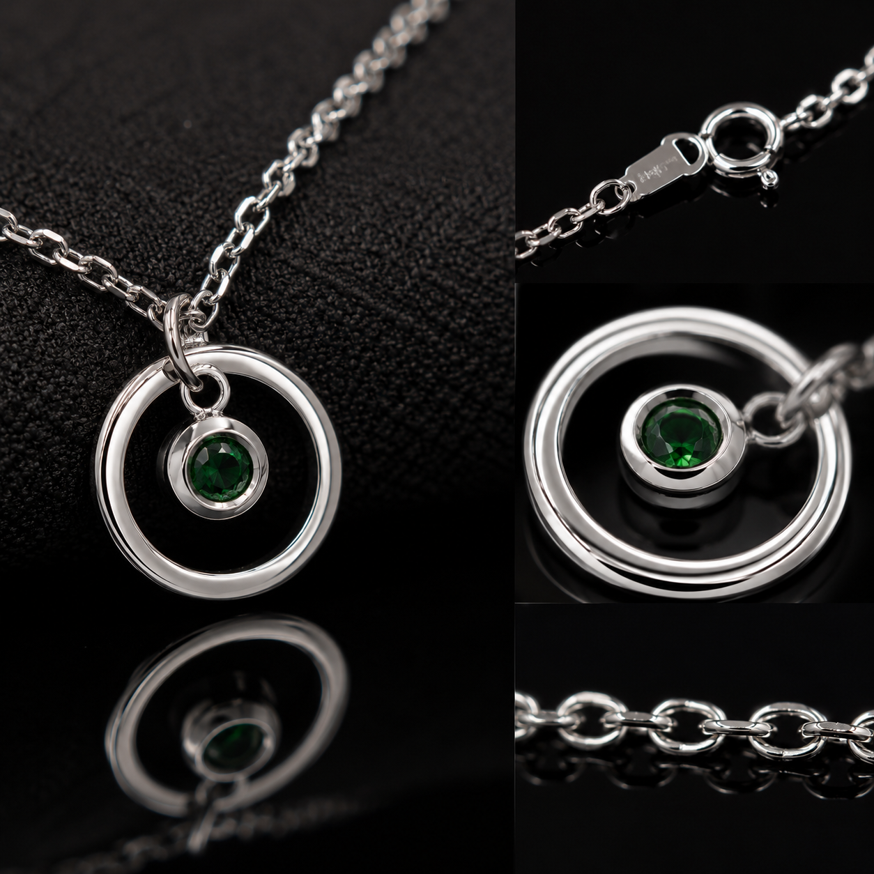 💚 Elegant Green Crystal Circle Pendant Necklace for Women | Premium Silver-Tone Jewelry