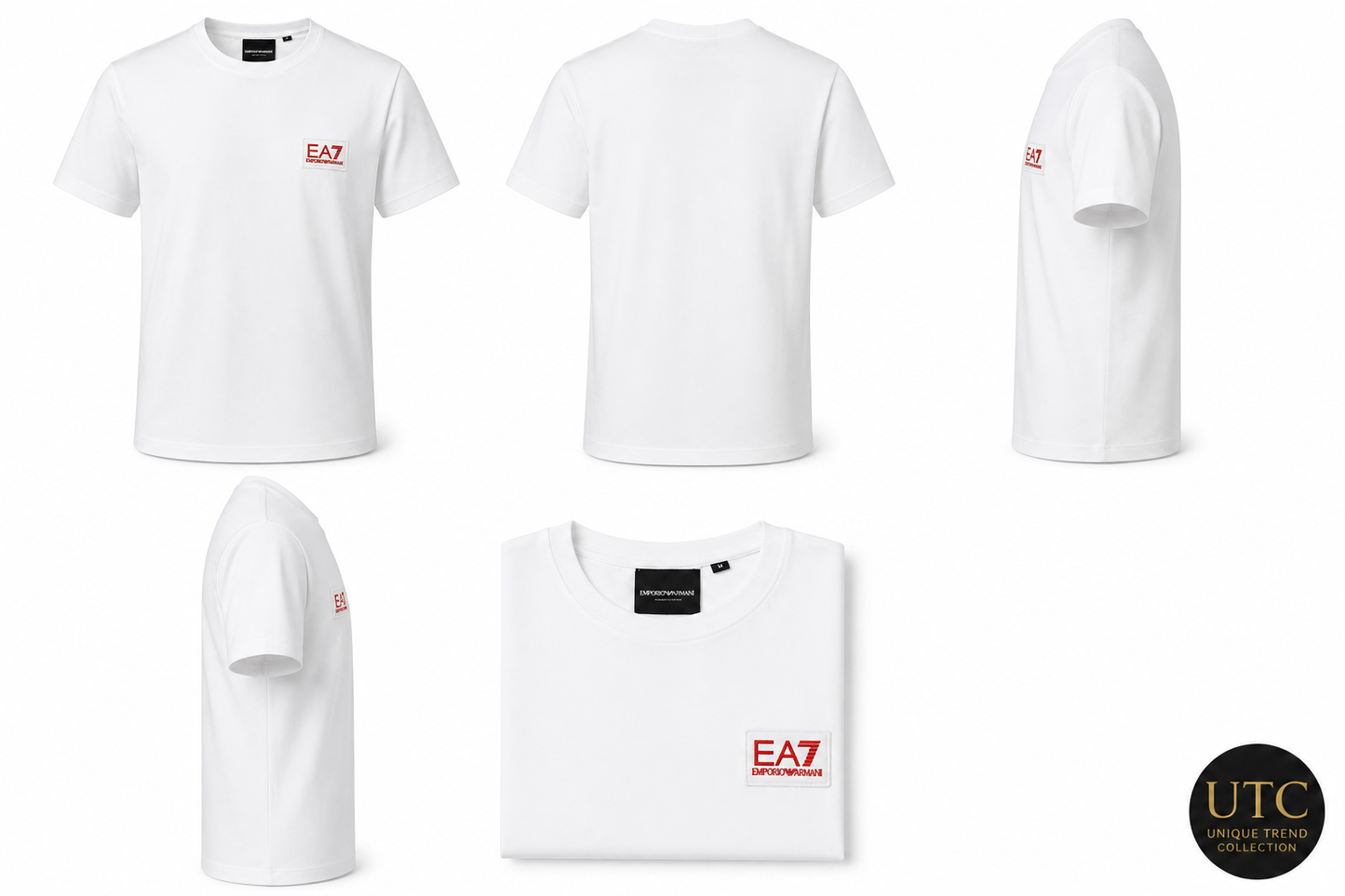 EA7 Emporio Armani Men's Logo T-Shirt – White | Premium Cotton Crew Neck | Designer Tee