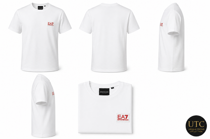 EA7 Emporio Armani Men's Logo T-Shirt – White | Premium Cotton Crew Neck | Designer Tee