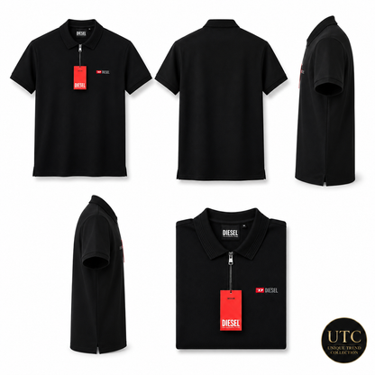 Diesel Men's Premium Black Zip Polo Shirt | Short Sleeve Cotton Polo | Designer Casual Wear