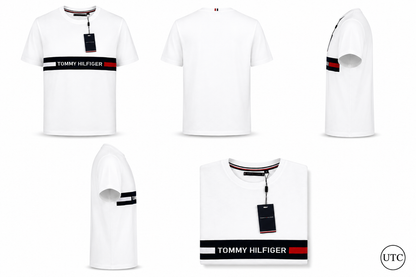✨ Premium Men's White Crew Neck T-Shirt | Signature Stripe | Soft Cotton Blend ✨
