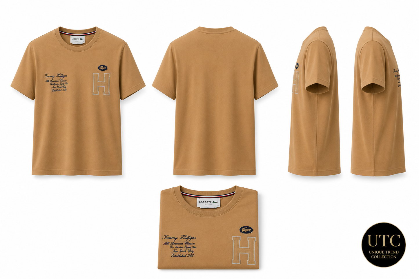 Tommy Hilfiger Men's Premium Camel Crew Neck T-Shirt | Short Sleeve Cotton Designer Tee