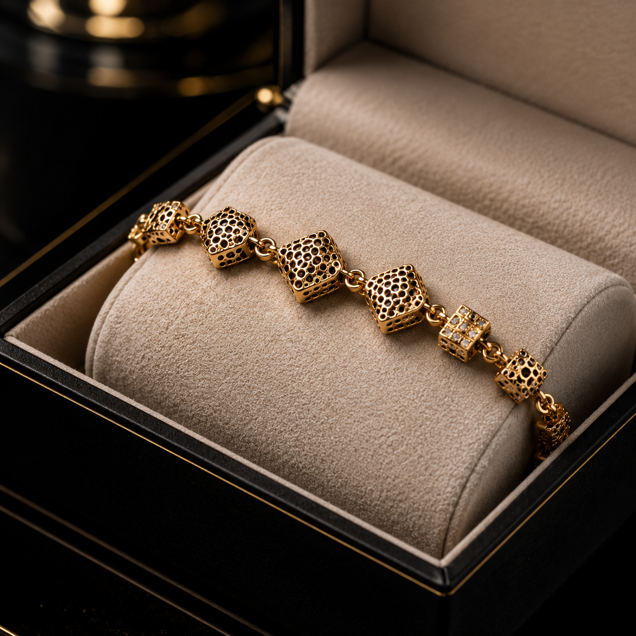 ✨ Luxury Gold Crystal Cube Chain Bracelet | Elegant Women's Fashion Jewelry