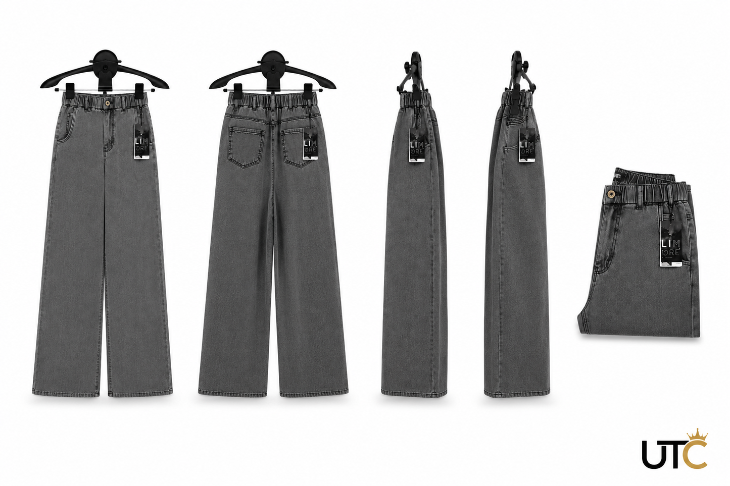 LIMORE Women’s Washed Grey Wide-Leg Jeans | Elastic Waist