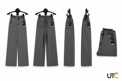LIMORE Women’s Washed Grey Wide-Leg Jeans | Elastic Waist