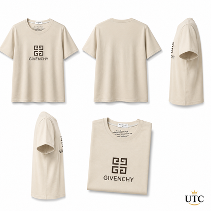 Givenchy Women's Premium Beige Logo Cotton T-Shirt | Luxury Short Sleeve Crew Neck Casual Tee