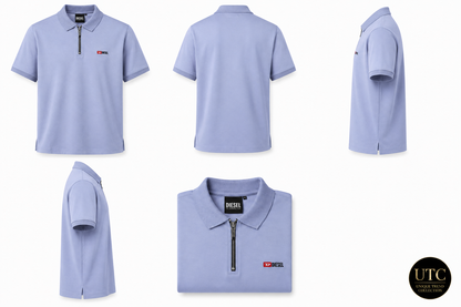 Diesel Men's Premium Light Blue Zip Polo Shirt | Soft Cotton Short Sleeve Casual Polo