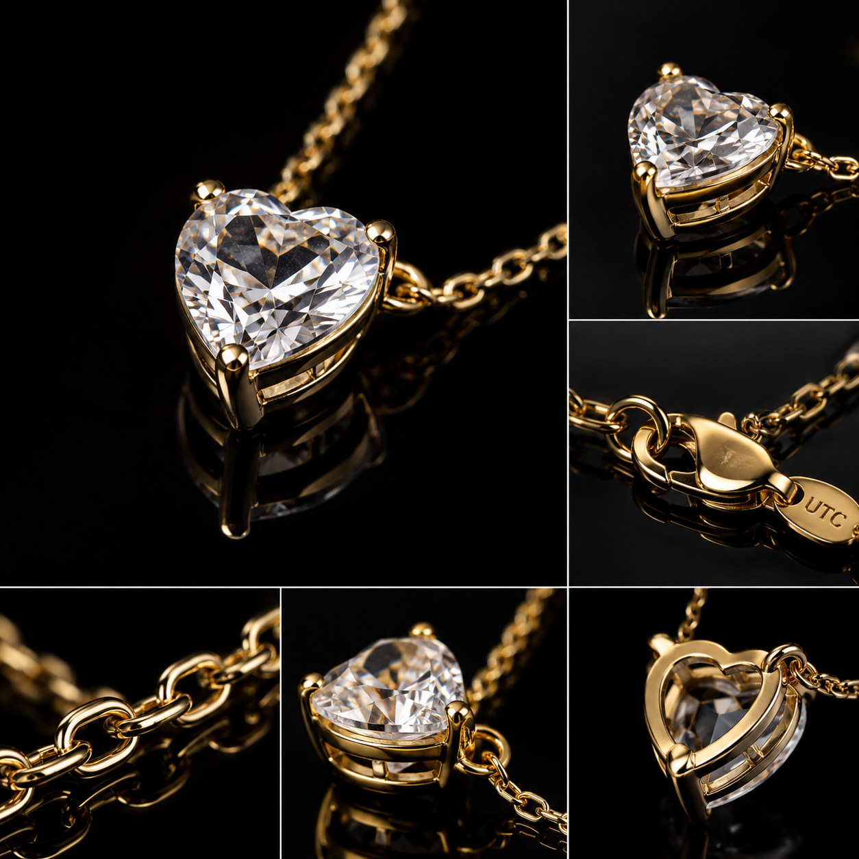 💎 UTC Luxury Heart Crystal Necklace for Women | Elegant Gold-Tone Pendant Jewelry ✨