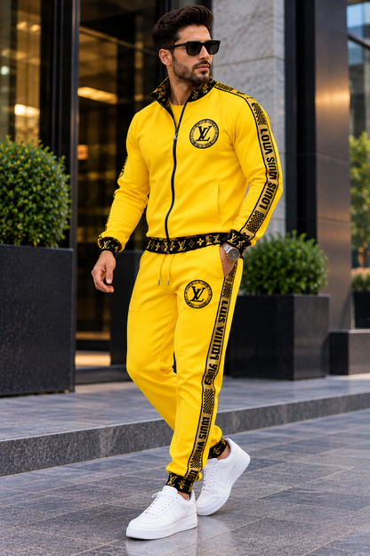 Louis Vuitton Logo Yellow & Black 2-Piece Tracksuit | Zip Jacket & Joggers