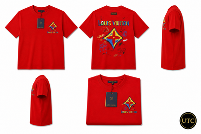 ❤️✨ Louis Vuitton Men's Premium Red Logo T-Shirt 👕 | 💎 100% Soft Cotton Crew Neck | 🔥 Luxury Designer Casual Wear