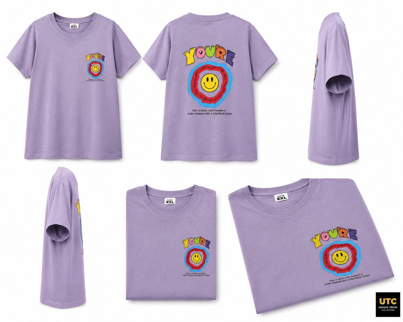Formal Girl Women’s Oversized Lavender Graphic T-Shirt – Smiley Print Casual Tee