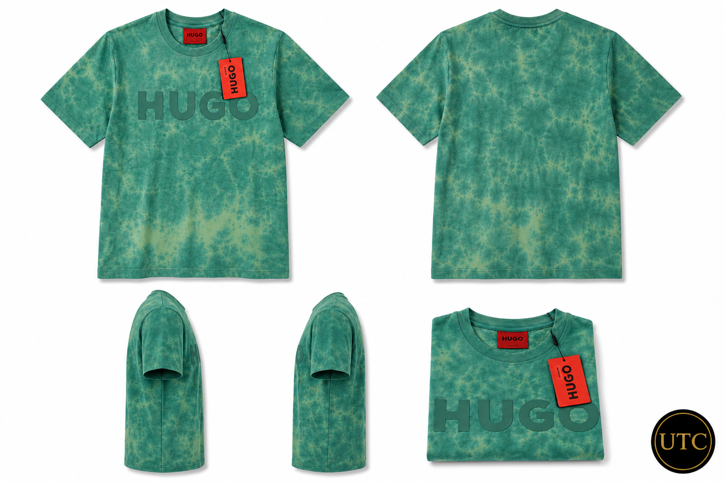 💚✨ HUGO Men's Premium Green Tie-Dye Logo T-Shirt 👕 | 💎 Soft Cotton Crew Neck | 🌿 Luxury Everyday Style | 🇨🇦 Fast Shipping
