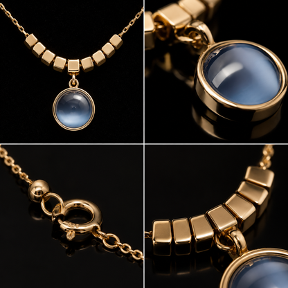 💙✨ Blue Moonstone Gold Pendant Necklace for Women | Elegant Minimalist Necklace | UTC Jewelry