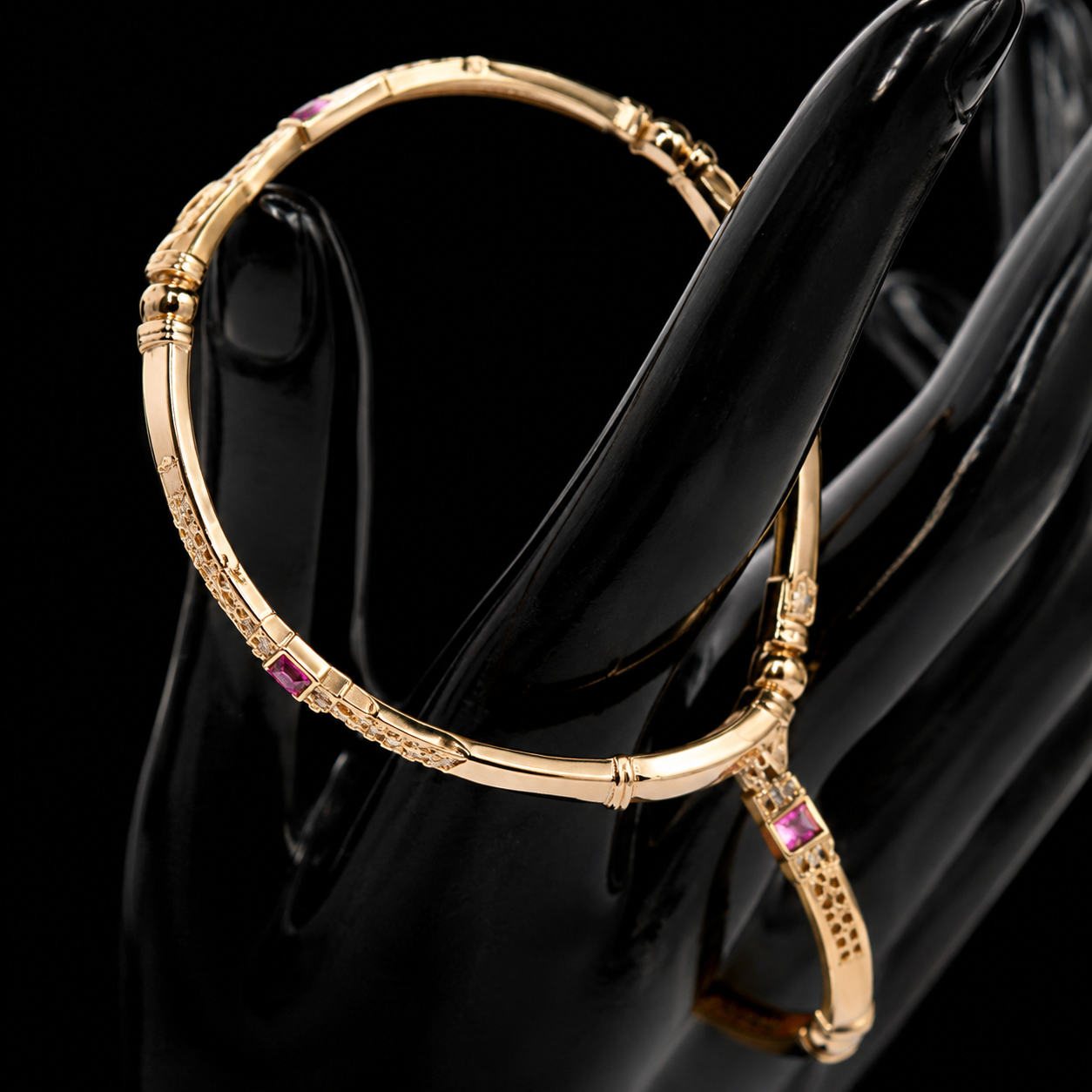 Traditional Indian Gold-Tone Ruby Accent Bangle Pair | Premium Ethnic Jewelry