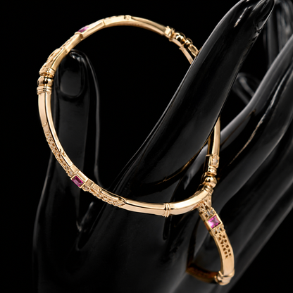 Traditional Indian Gold-Tone Ruby Accent Bangle Pair | Premium Ethnic Jewelry