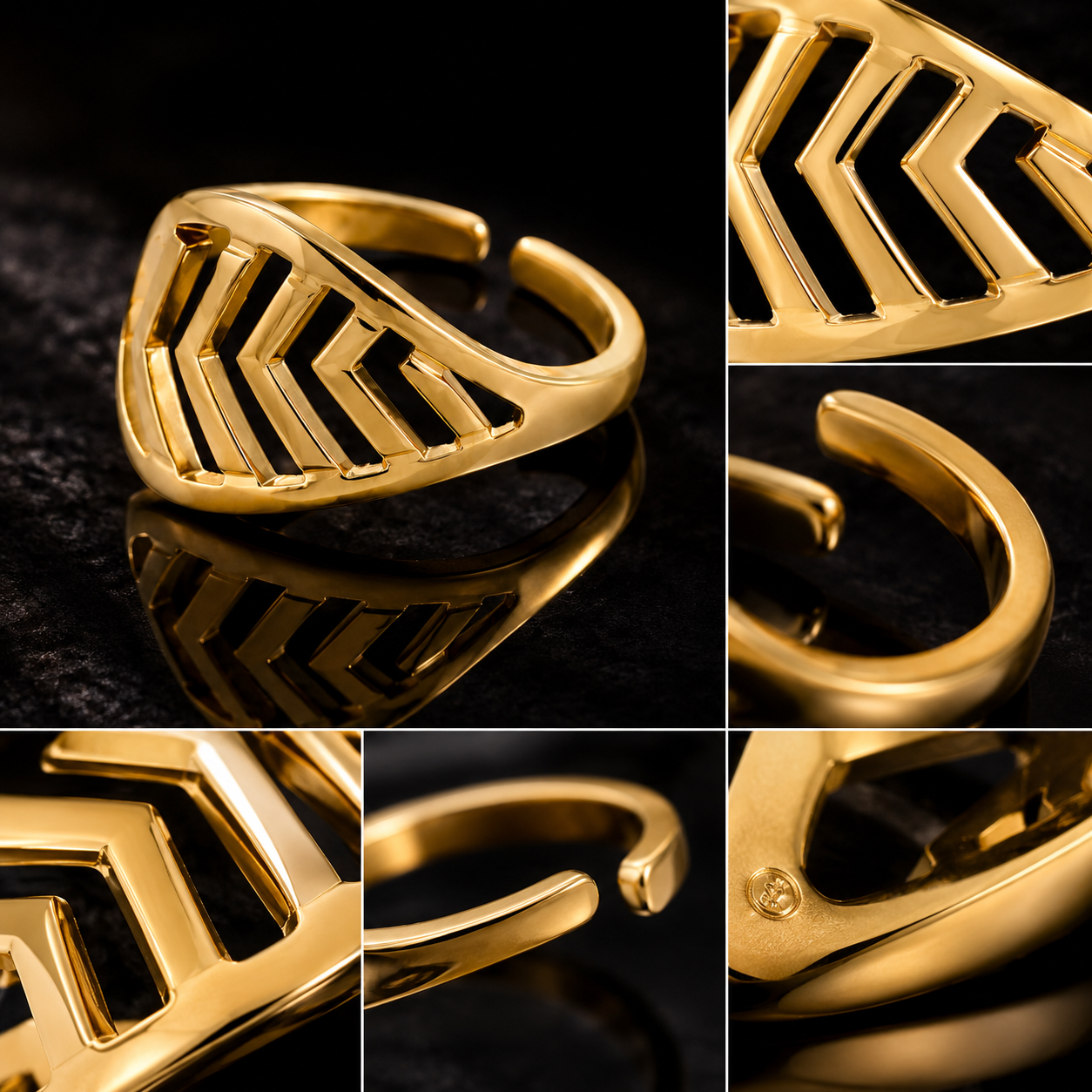 Modern Gold-Tone Adjustable Geometric Statement Ring for Women