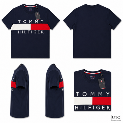 💙 Tommy Hilfiger Men's Flag Logo T-Shirt | Navy Blue Premium Cotton Crew Neck