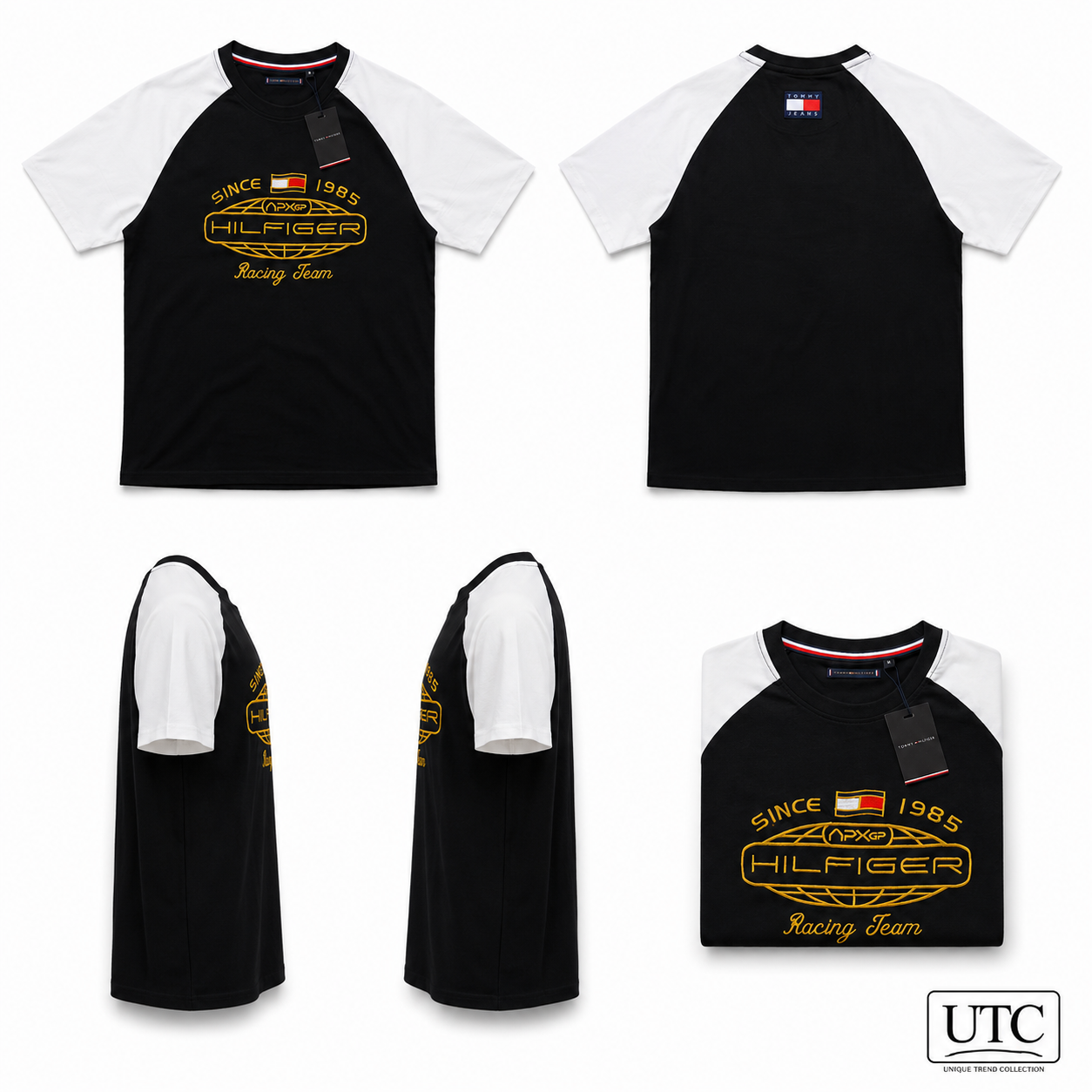 🖤 Tommy Hilfiger Men's Racing Team T-Shirt | Black & White Premium Cotton Crew Neck