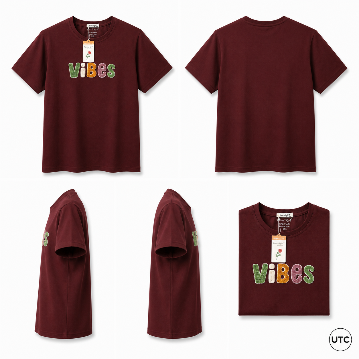 Women's Premium Oversized Cotton Graphic T-Shirt – Burgundy | Soft Casual Crew Neck Tee