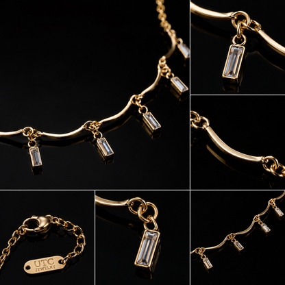 ✨ Gold Crystal Dangle Charm Necklace – Elegant Luxury Fashion Jewelry for Women