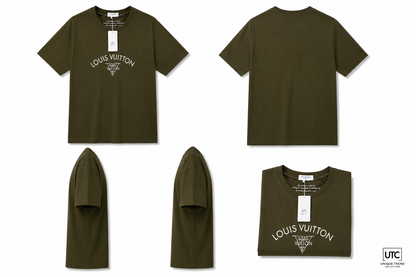 Louis Vuitton Women's Premium Olive Green Logo Cotton T-Shirt | Luxury Short Sleeve Crew Neck Casual Tee