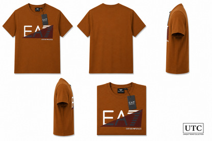 🤎 EA7 Emporio Armani Men's Premium Graphic Logo T-Shirt | Brown Cotton Crew Neck
