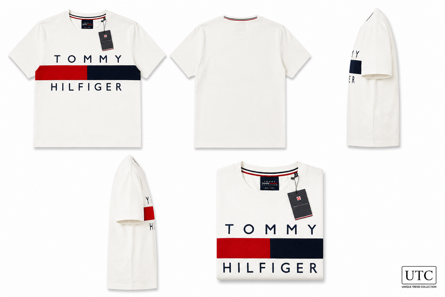 🤍 Tommy Hilfiger Men's Flag Logo T-Shirt | White Premium Cotton Crew Neck