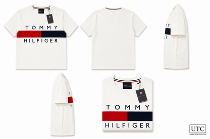 🤍 Tommy Hilfiger Men's Flag Logo T-Shirt | White Premium Cotton Crew Neck