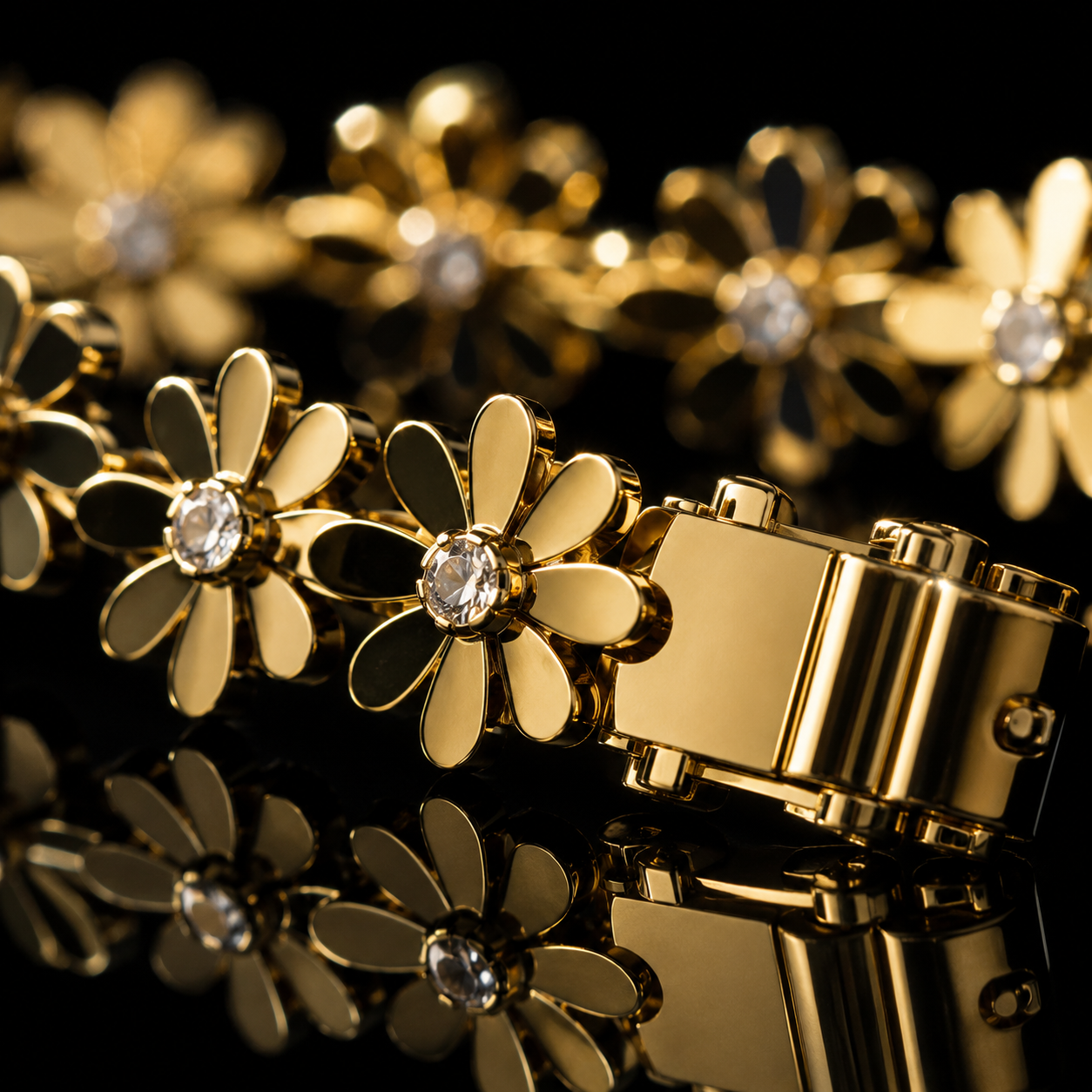 ✨ Luxury Gold Crystal Daisy Flower Chain Bracelet | Elegant Women's Fashion Jewelry